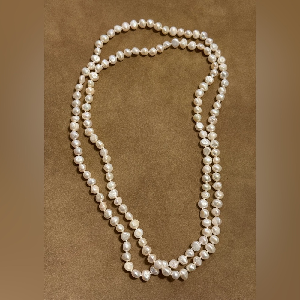 Elegant 48” White Pearl Necklace